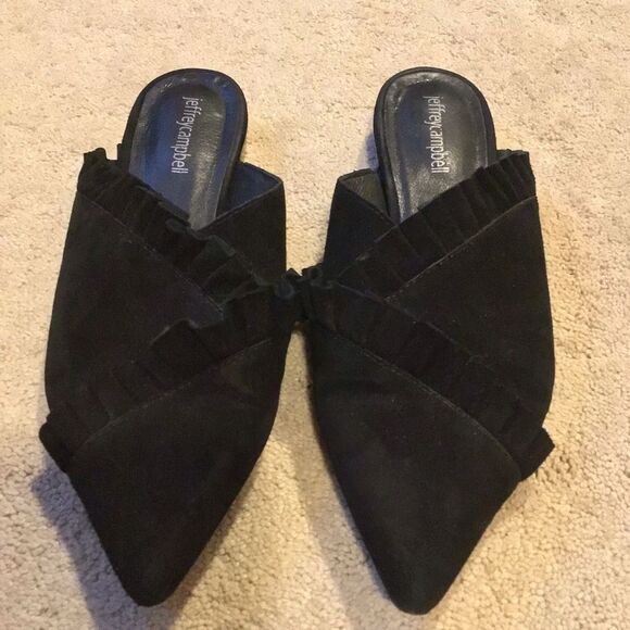 Jeffrey Campbell Black Ruffled Suede Mules - Picture 2 of 5